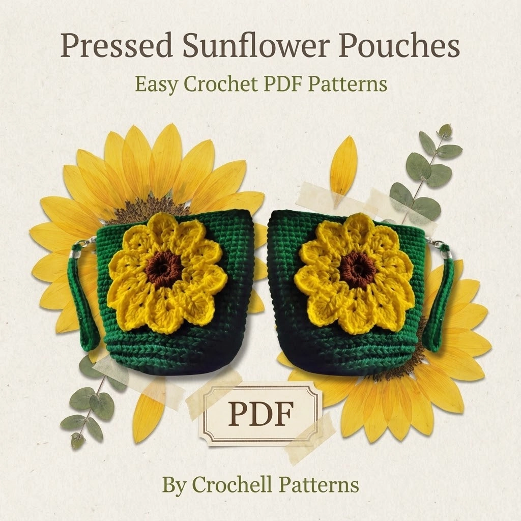 Sunflower crochet coin purse pattern for beginners PDF