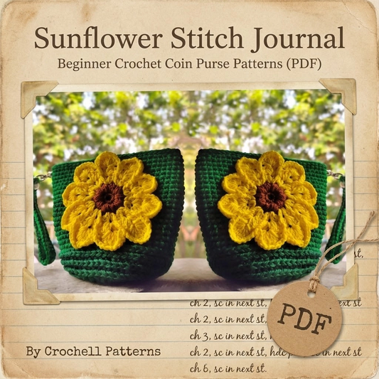 Sunflower crochet coin purse pattern for beginners PDF